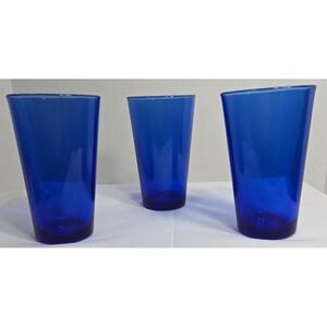 Vintage LIBBEY Cobalt Blue Tumblers Drinking Flare Glasses 14oz Set of 3